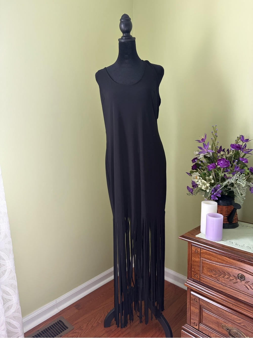 Black Sleeveless Fringe Maxi Dress - Elegant Everyday Style